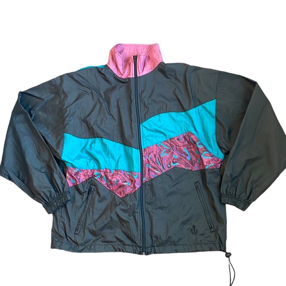 Jackets & Blazers - Vintage 90s USA Olympics Full-Zip Windbreaker Jacket Black Retro—Women’s L